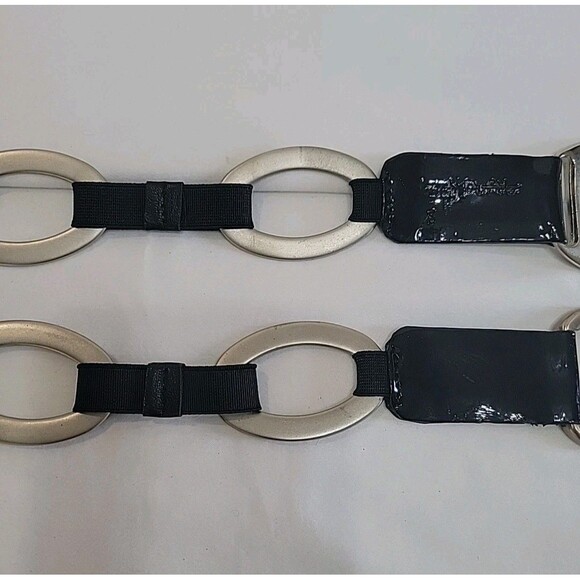 Vintage Sandy Duftler Black Patent Leather & Silver Oval Link Belt Size Sm main image 8